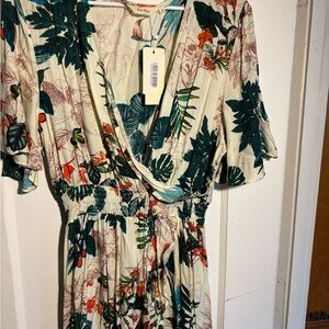 Floral Wrap Dress in Cream and Green